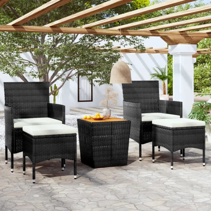 Poly Rattan Tuinset voor Kleine Buitenruimtes - Zwart / Met voetensteun - Tuinsets