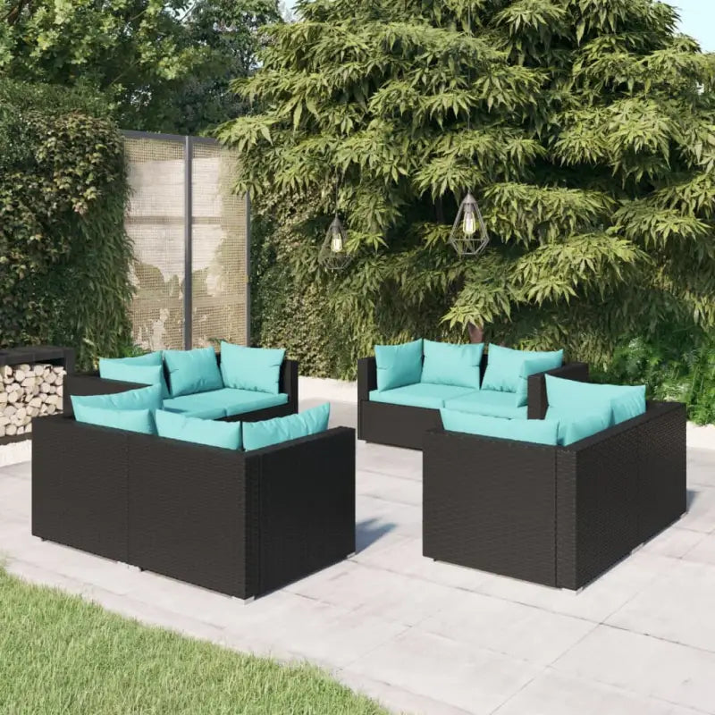 Poly Rattan Tuinset voor Ontspanning en Gezelligheid in de Buitenruimte - Zwart en blauw / 8x hoek - Tuinsets