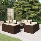 Poly Rattan Tuinset voor Ontspanning en Gezelligheid in de Buitenruimte - Bruin en crème / 8x hoek + Tafel - Tuinsets