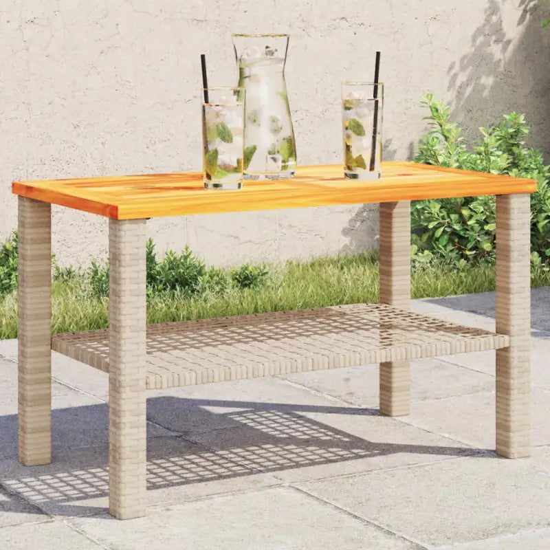 Poly Rattan tuintafel eenvoudig schoon voor gezellige tuin en terras momenten - Beige en bruin / 70 x 38 x 42 cm / 1