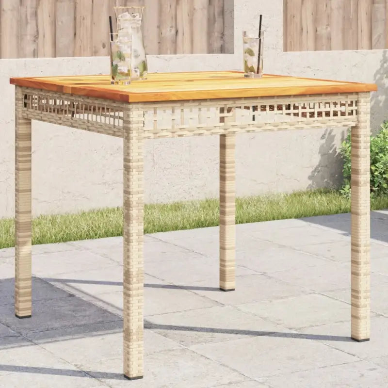 Poly Rattan tuintafel eenvoudig schoon voor gezellige tuin en terras momenten - Beige en bruin / 80 x 80 x 75 cm / 1