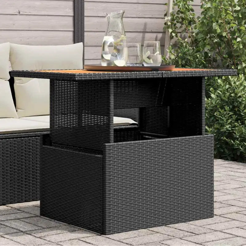 Poly rattan tuintafel met gehard glas gemakkelijk schoon voor in tuin of terras - Zwart / 1 / Hout - Tuintafels