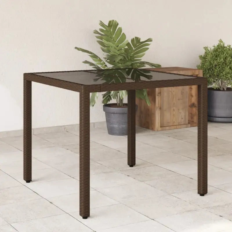Poly rattan tuintafel met gemakkelijk schoon en gehard glas - Bruin / 1 - Tuintafels