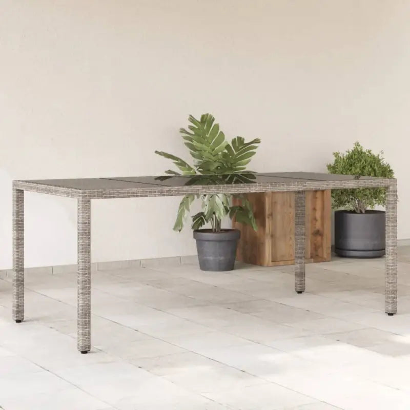 Poly Rattan Tuintafel met Geshard Glas en Gemakkelijk Schoon Makelijk - Grijs / 1 - Tuintafels