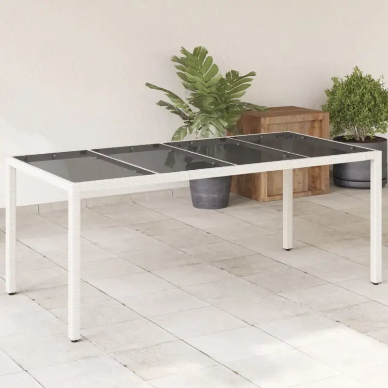 Poly Rattan Tuintafel met Geshard Glas en Gemakkelijk Schoon Makelijk - Wit / 1 - Tuintafels