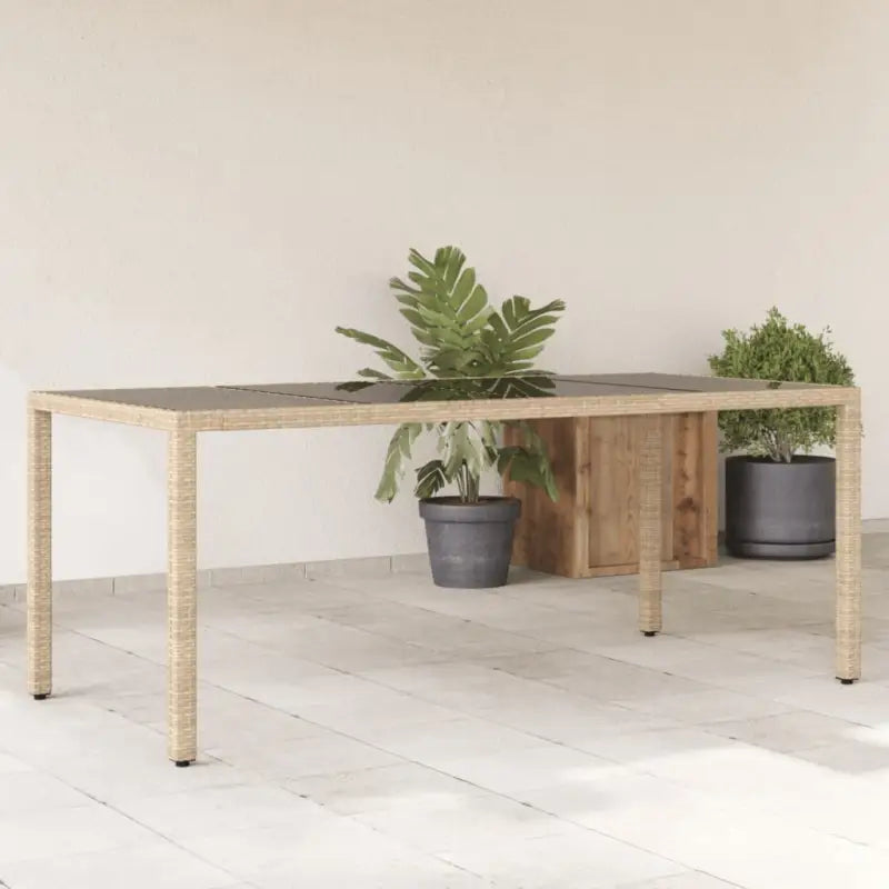 Poly Rattan Tuintafel met Geshard Glas en Gemakkelijk Schoon Makelijk - Beige / 1 - Tuintafels