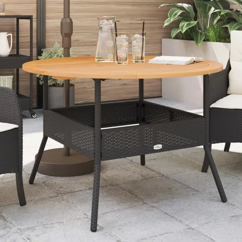 Poly rattan tuintafel met houten tafelblad voor gezellige tuin momenten - Zwart / 1 - Tuintafels
