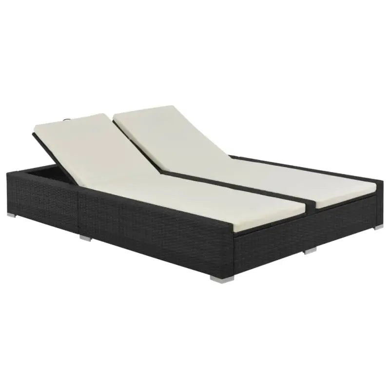 Poly rattan zonnebed met waterbestendig ontwerp en gepoedercoat staal - Zwart - Tuinbedden