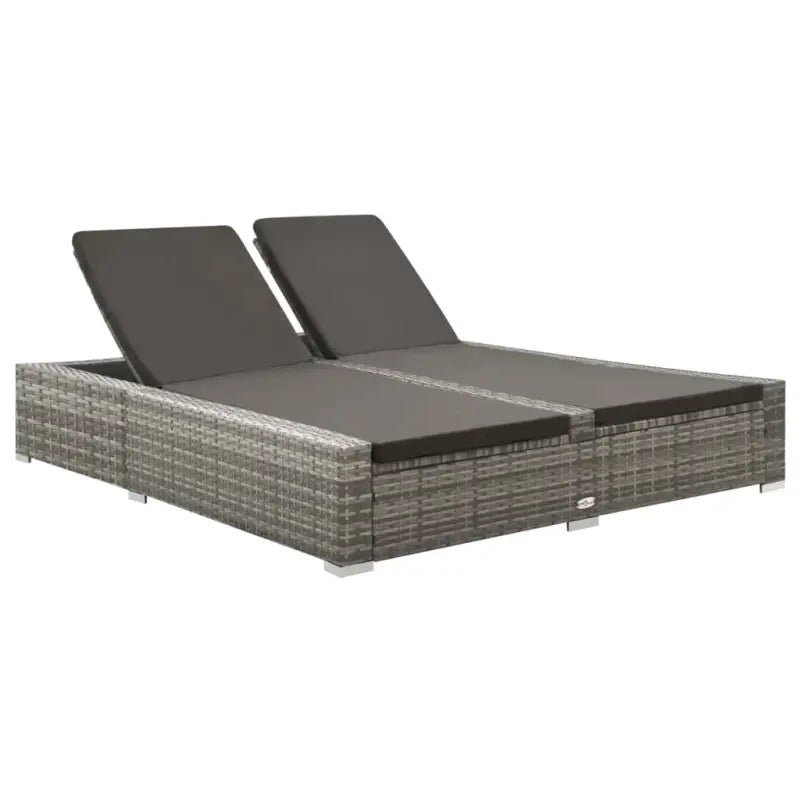 Poly rattan zonnebed met waterbestendig ontwerp en gepoedercoat staal - Grijs - Tuinbedden