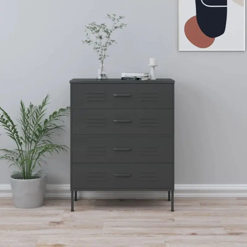 Praktische bijzetkast met stalen constructie en aanpasbare hoogte - Antraciet / 1 - Commodes & ladekasten