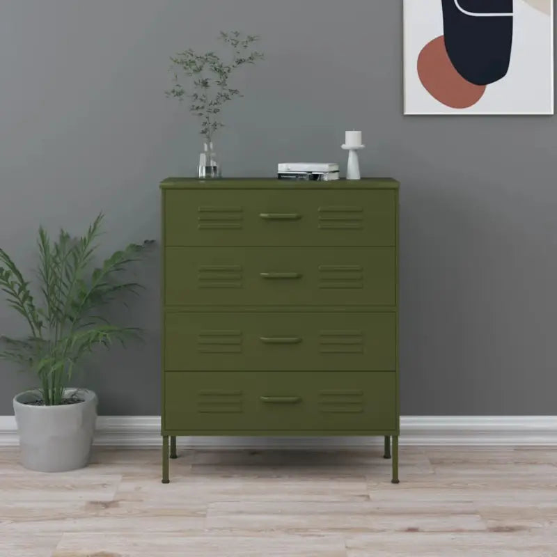 Praktische bijzetkast met stalen constructie en aanpasbare hoogte - Olijfgroen / 1 - Commodes & ladekasten
