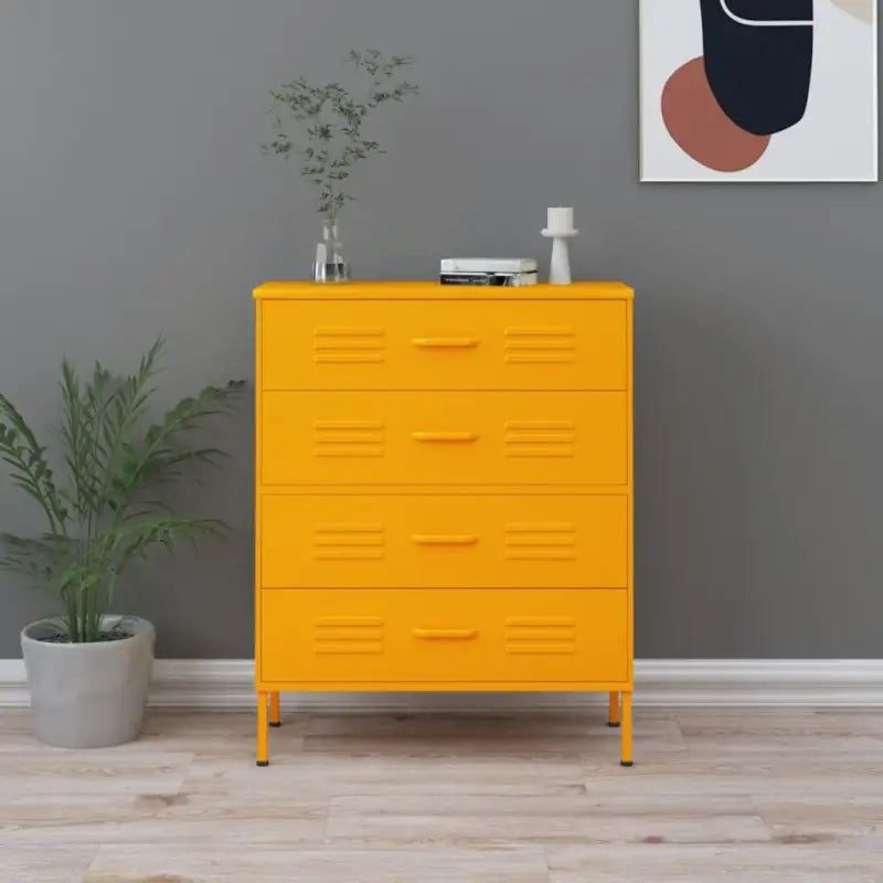 Praktische bijzetkast met stalen constructie en aanpasbare hoogte - Mosterdgeel / 1 - Commodes & ladekasten