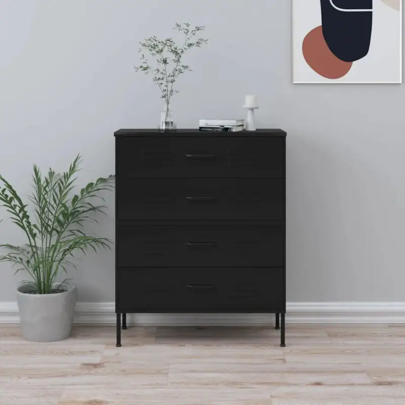 Praktische bijzetkast met stalen constructie en aanpasbare hoogte - Zwart / 1 - Commodes & ladekasten