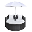 Rattan Loungeset met parasol voor in de tuin - Zwart en wit - Tuinbedden