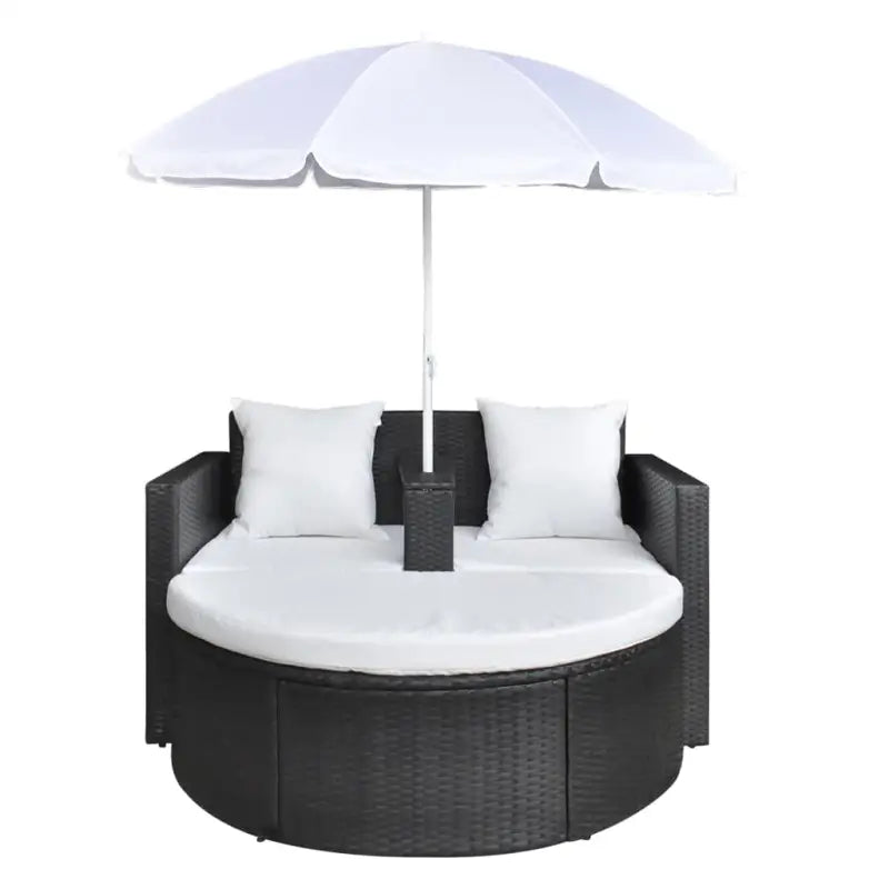 Rattan Loungeset met parasol voor in de tuin - Zwart en wit - Tuinbedden