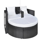Rattan Loungeset met parasol voor in de tuin - Zwart en wit - Tuinbedden