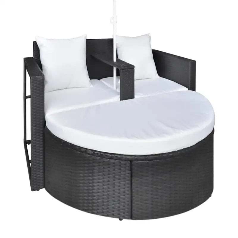 Rattan Loungeset met parasol voor in de tuin - Zwart en wit - Tuinbedden