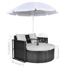 Rattan Loungeset met parasol voor in de tuin - Zwart en wit - Tuinbedden