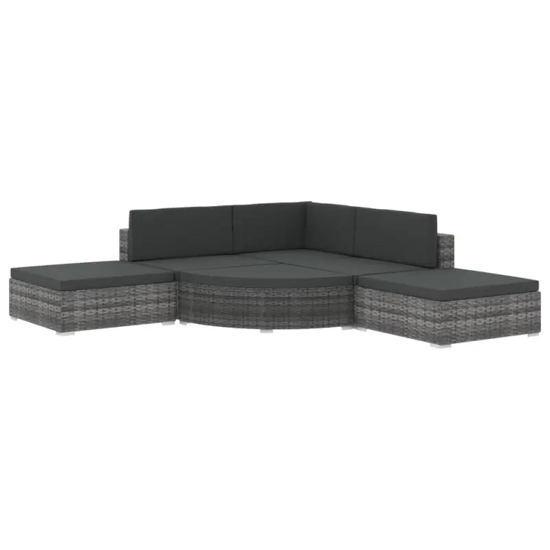 Rattan loungeset met waaiervormige hocker voor het hele jaar door buitengebruik - Grijs - Tuinsets