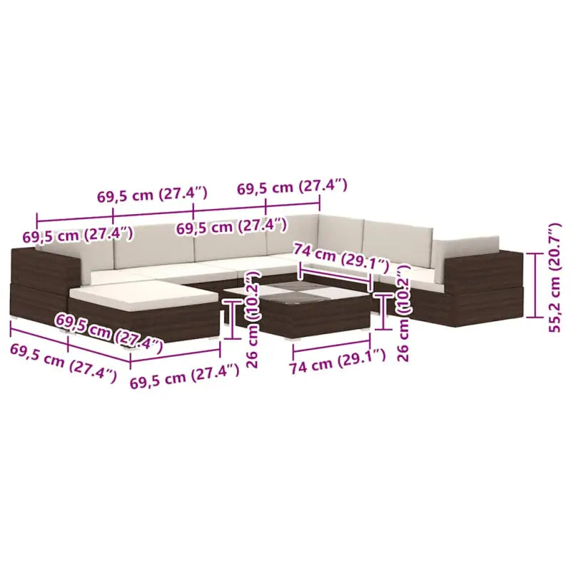 Rattan Loungeset voor in de Tuin of Patio - Bruin - Tuinsets