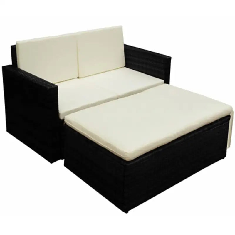 Rattan tuinset met gepoedercoat stalen frame voor een elegante buitenruimte - Zwart en wit - Tuinsets