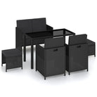Rattan Tuinset met Glazen Tafelblad en Levering Bevat - Zwart - Tuinsets