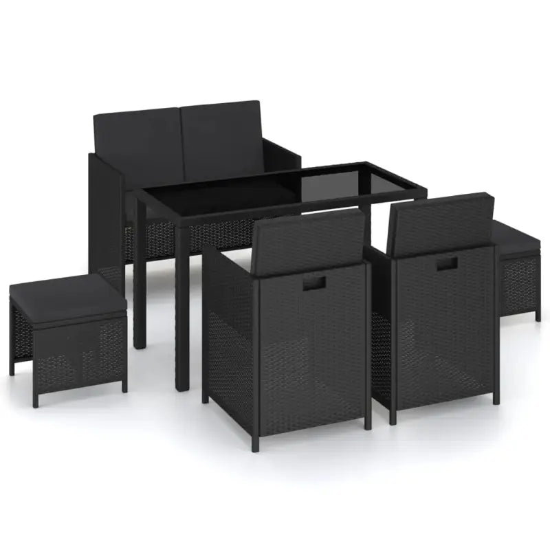 Rattan Tuinset met Glazen Tafelblad en Levering Bevat - Zwart - Tuinsets