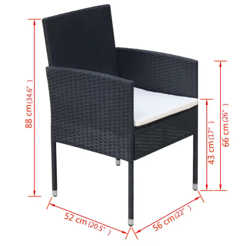 Rattan tuinset met stalen frame en verwijderbare zitkussens - Zwart - Tuinsets