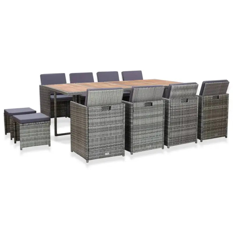 Rattan Tuinset voor Eten En Ontspanning in Moderne Stijl - 8x Fauteuil + 4x voetensteun + Tafel - Tuinsets