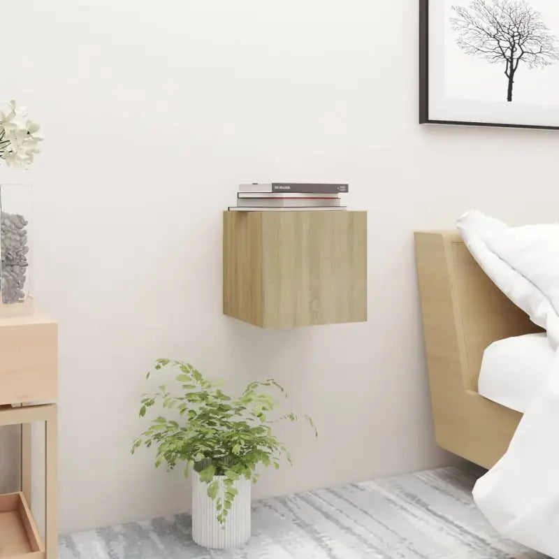 Rechts openend Nachtkastje met trendy en praktische muurbevestiging - Sonoma eiken / 1 - Nachtkastjes