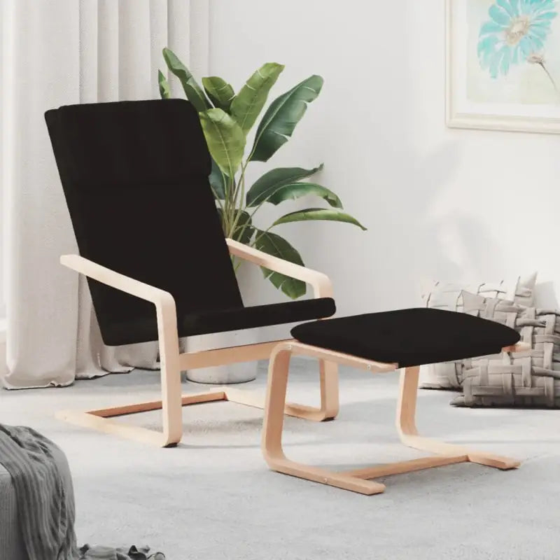 Relaxfauteuil met voetenbank met massief berkenhout en ruime breedte - Zwart en bruin / 1 - Fauteuils & Relaxfauteuils