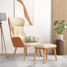 Relaxfauteuil met voetenbank van massief rubberwood en duurzaam materiaal - Crème / 1 / Met voetensteun - Fauteuils &