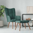 Relaxstoel met voetenbank met blokpatroon voor stijlvol comfort - Donkergroen / 1 / Met voetensteun - Fauteuils &