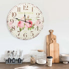 Retro wandklok voor keuken of woonkamer met grote wijzerplaat - Gebloemd / 60 cm - Wandklokken