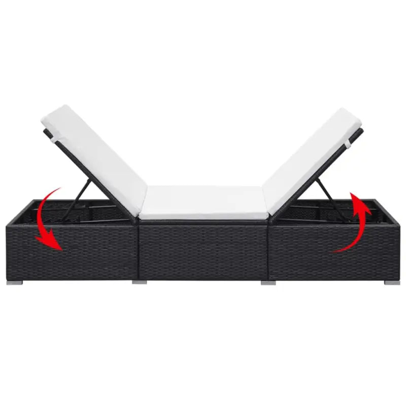Rieten Ligbed voor Tuin en Terras - Zwart en wit / 1 - Ligstoelen