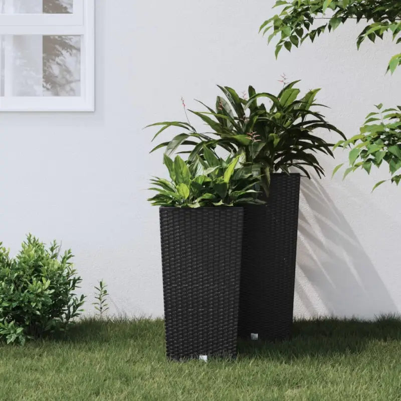 Rieten plantenbak met uitneembare kunststof binnenbak voor tuin of balkon - Antraciet / 26.5 l / 1 - Bloempotten &