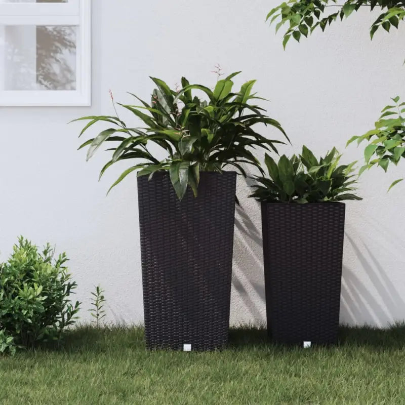 Rieten plantenbak met uitneembare kunststof binnenbak voor tuin of balkon - Antraciet / 49 l / 1 - Bloempotten &