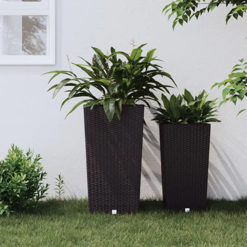 Rieten plantenbak met uitneembare kunststof binnenbak voor tuin of balkon - Bruin / 49 l / 1 - Bloempotten &