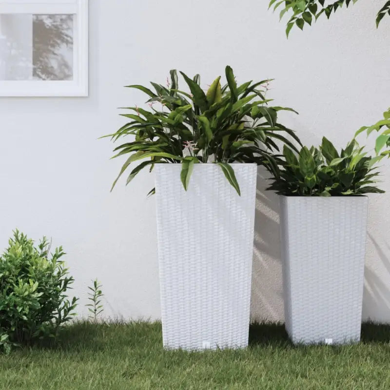 Rieten plantenbak met uitneembare kunststof binnenbak voor tuin of balkon - Wit / 49 l / 1 - Bloempotten & plantenbakken