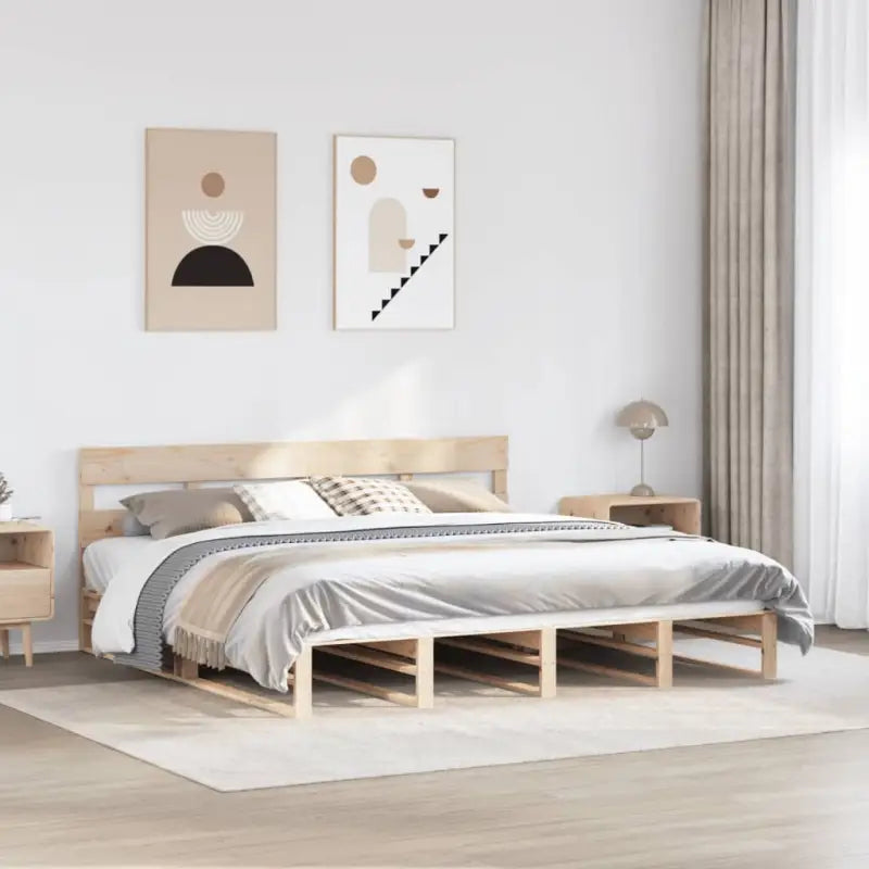 Robuust massief grenenhout bedframe voor een moderne slaapkamer - Naturel / 200 x 200 cm - Bedden & bedframes