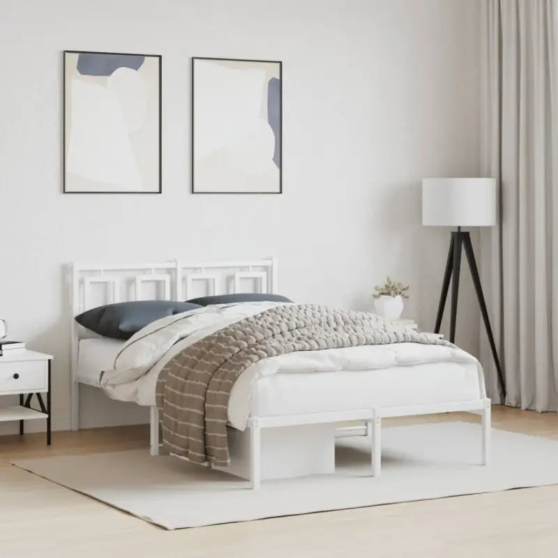 Robuust metalen bedframe met extra opbergruimte en tijdloos design - Wit / 120 x 190 cm / met hoofdbord - Bedden &