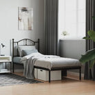 Robuust metalen bedframe met extra opbergruimte en tijdloos design - Zwart / 80 x 200 cm / met hoofdbord - Bedden &