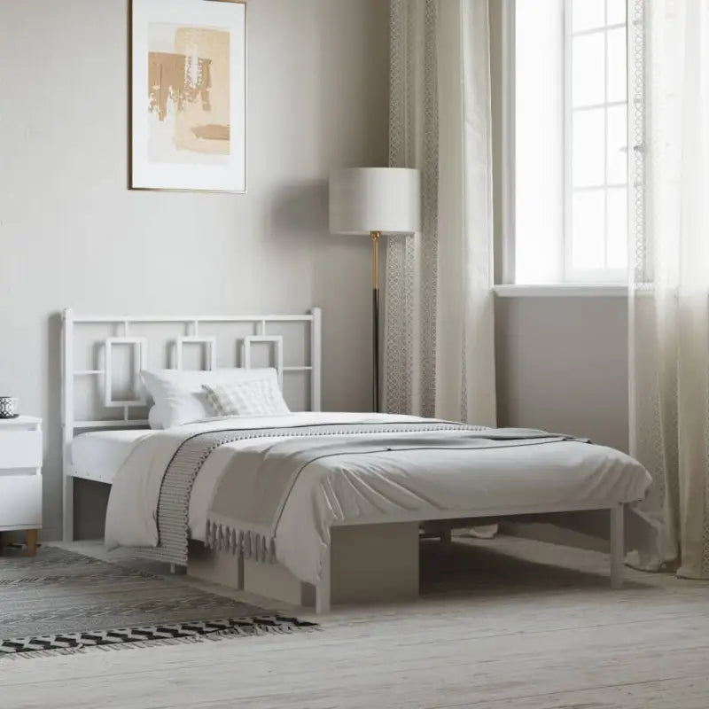 Robuust metalen bedframe met extra opbergruimte en tijdloos design - Wit / 107 x 203 cm / met hoofdbord - Bedden &