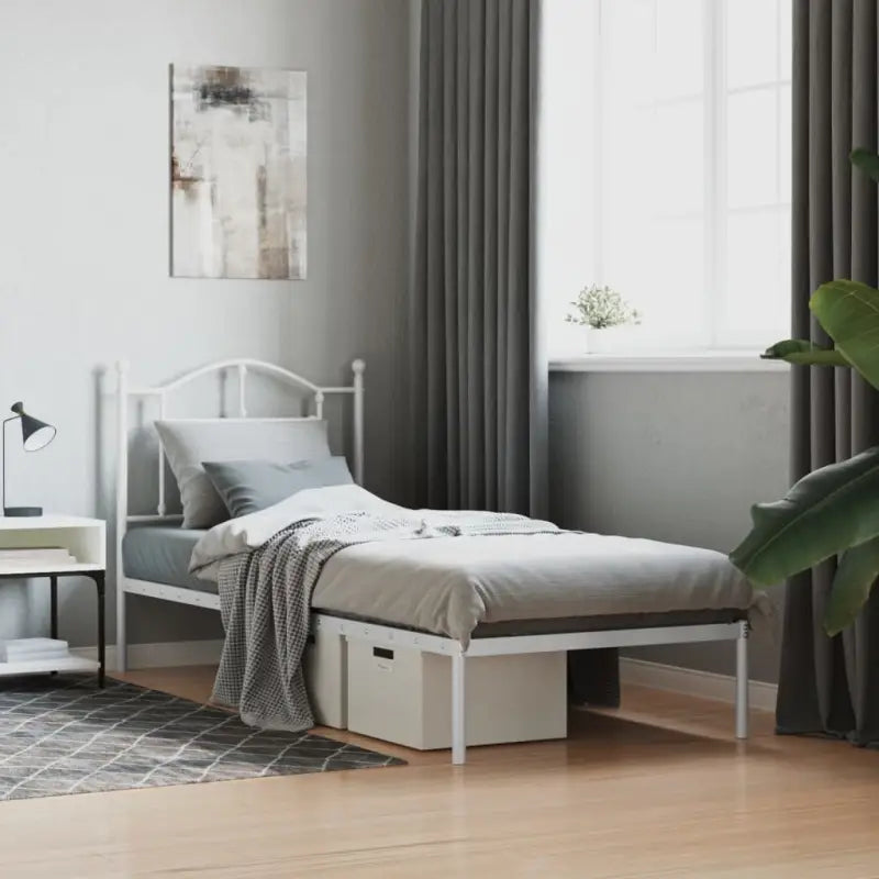 Robuust metalen bedframe met extra opbergruimte en tijdloos design - Wit / 90 x 200 cm / met hoofdbord - Bedden &