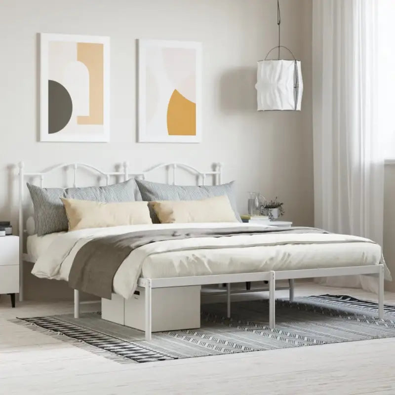 Robuust metalen bedframe met extra opbergruimte en tijdloos design - Wit / 160 x 200 cm / met hoofdbord - Bedden &
