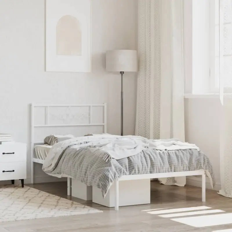 Robuust metalen bedframe met extra opbergruimte en tijdloos design - Wit / 80 x 200 cm / met hoofdbord - Bedden &
