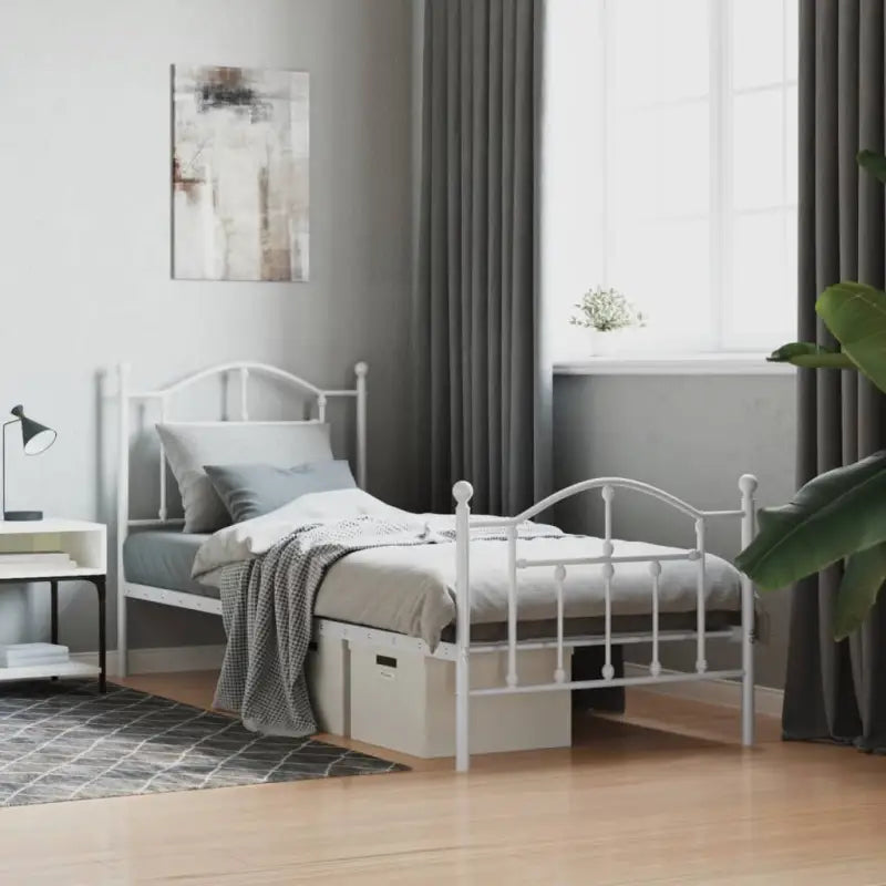 Robuust metalen bedframe met extra opbergruimte en tijdloos design - Wit / 90 x 190 cm / met hoofdbord & voetbord