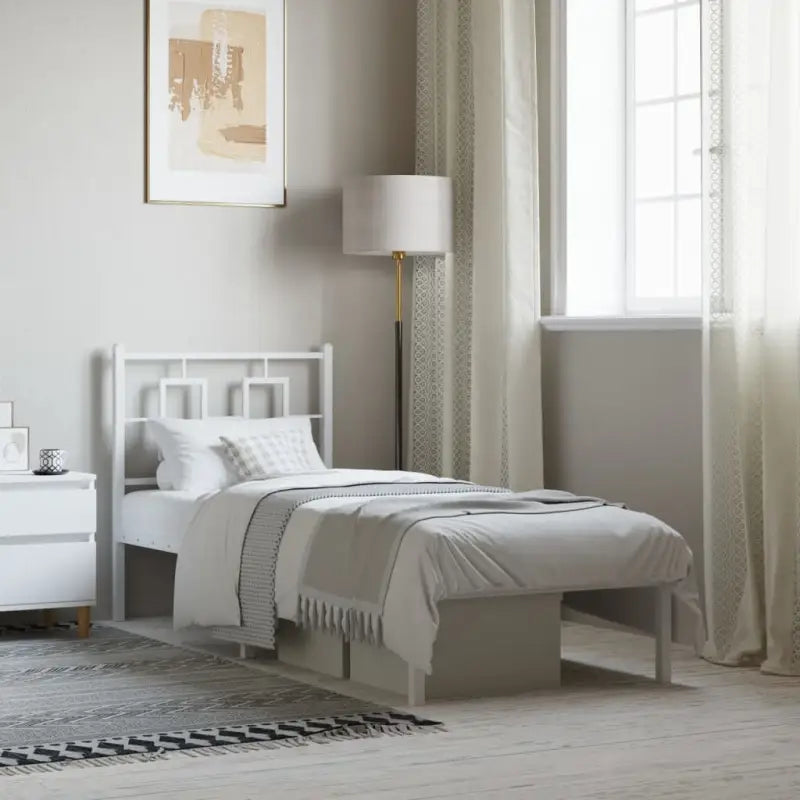 Robuust metalen bedframe met extra opbergruimte en tijdloos design - Wit / 75 x 190 cm / met hoofdbord - Bedden &