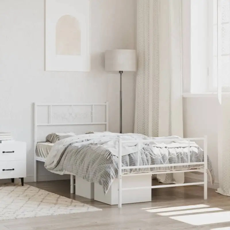 Robuust metalen bedframe met extra opbergruimte en tijdloos design - Wit / 107 x 203 cm / met hoofdbord & voetbord