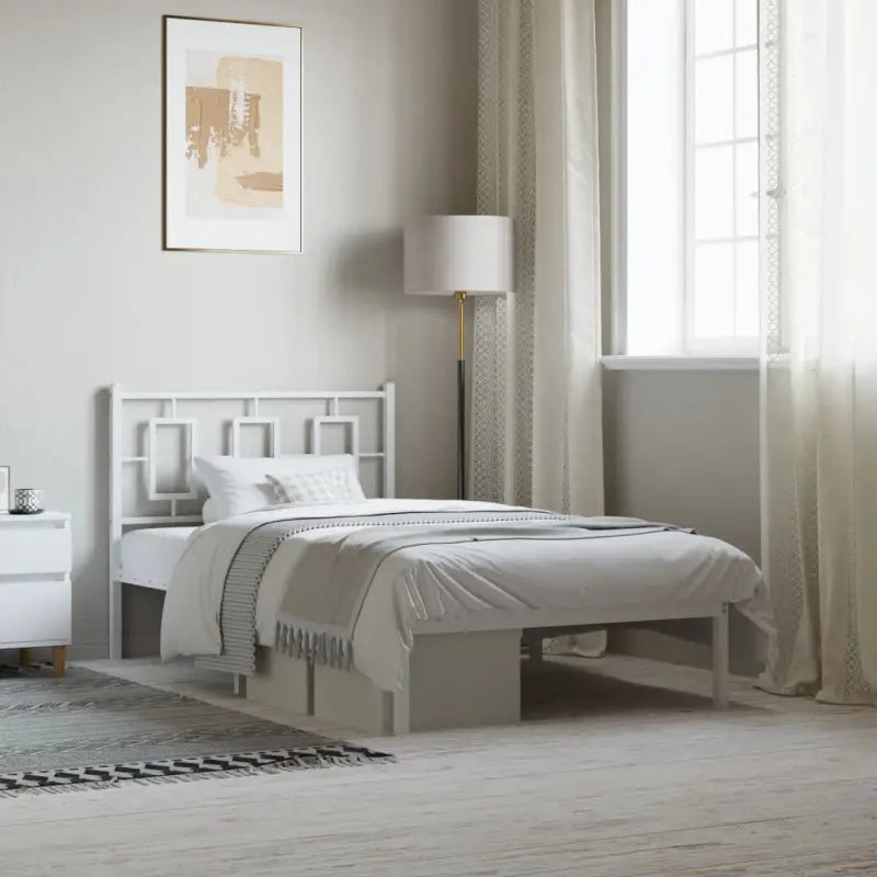 Robuust metalen bedframe met extra opbergruimte en tijdloos design - Wit / 100 x 190 cm / met hoofdbord - Bedden &